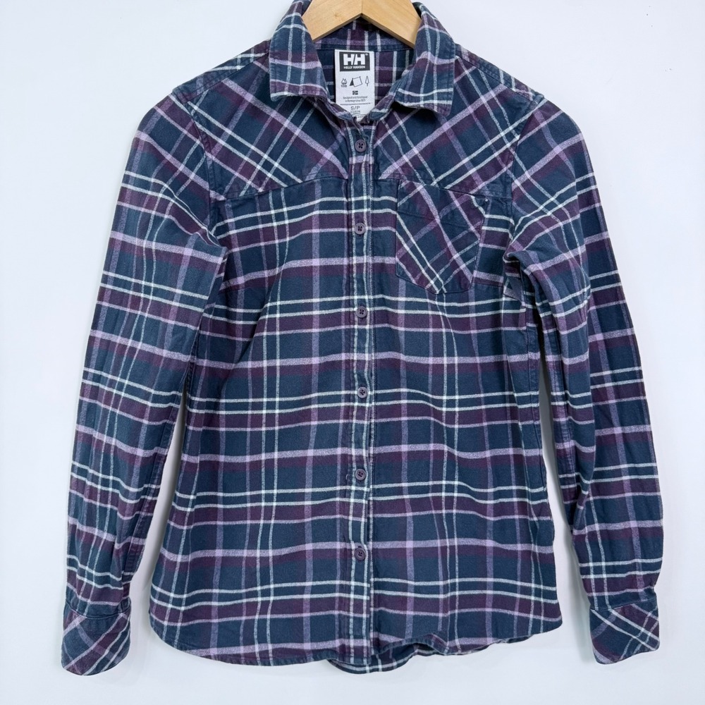 Helly Hansen Flannel Shirt Womens Small Plaid Button Up Long Sleeve Casual‎